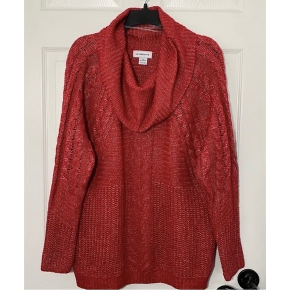 Liz Claiborne Red Cable Knit Cowl Neck Sweater Metallic Christmas Womens Sz XL - Picture 3 of 6